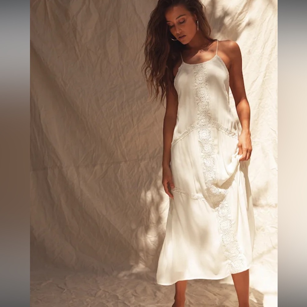 White Lace-Trim Boho Dress